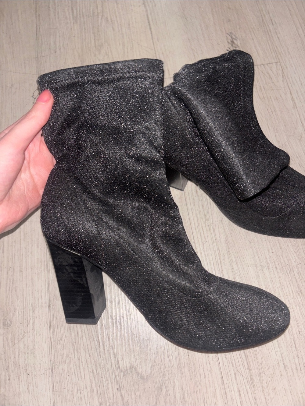 Krush Black Glitter Stretch Sock Ankle Boots